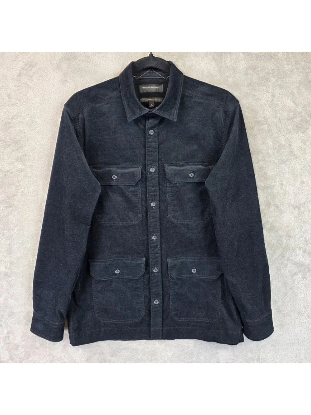 Banana Republic Shirt Mens Small Black Corduroy Military Button Pockets